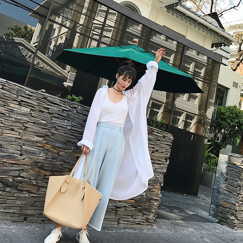 潮中长款过膝防晒衣百搭学生宽松衬衫薄外套 bf 超长开衫女夏季韩版 潮中长款过膝防晒衣百搭学生宽松衬衫薄外套 bf 超长开衫女夏季韩版