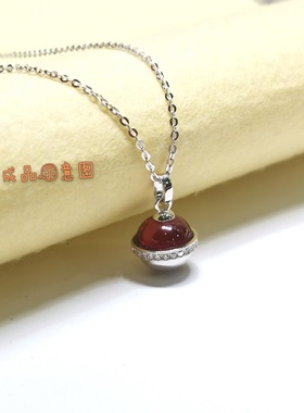 纯银镶嵌石榴石红色手链配饰吊坠