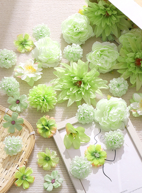 绿色系组合花朵材料包 仿真花 假花 diy手工花环簪花裙撑装饰配件