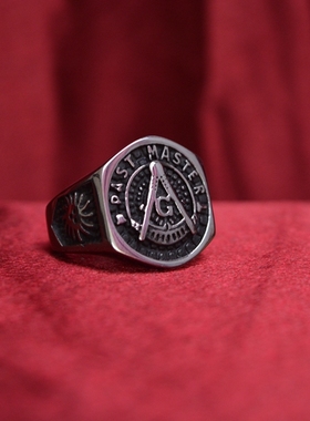 复古宫廷风男士共济会钛钢戒指