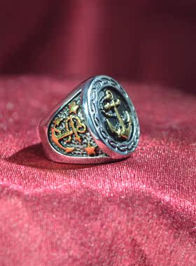 钛钢戒指海军风船锚首饰品送战友