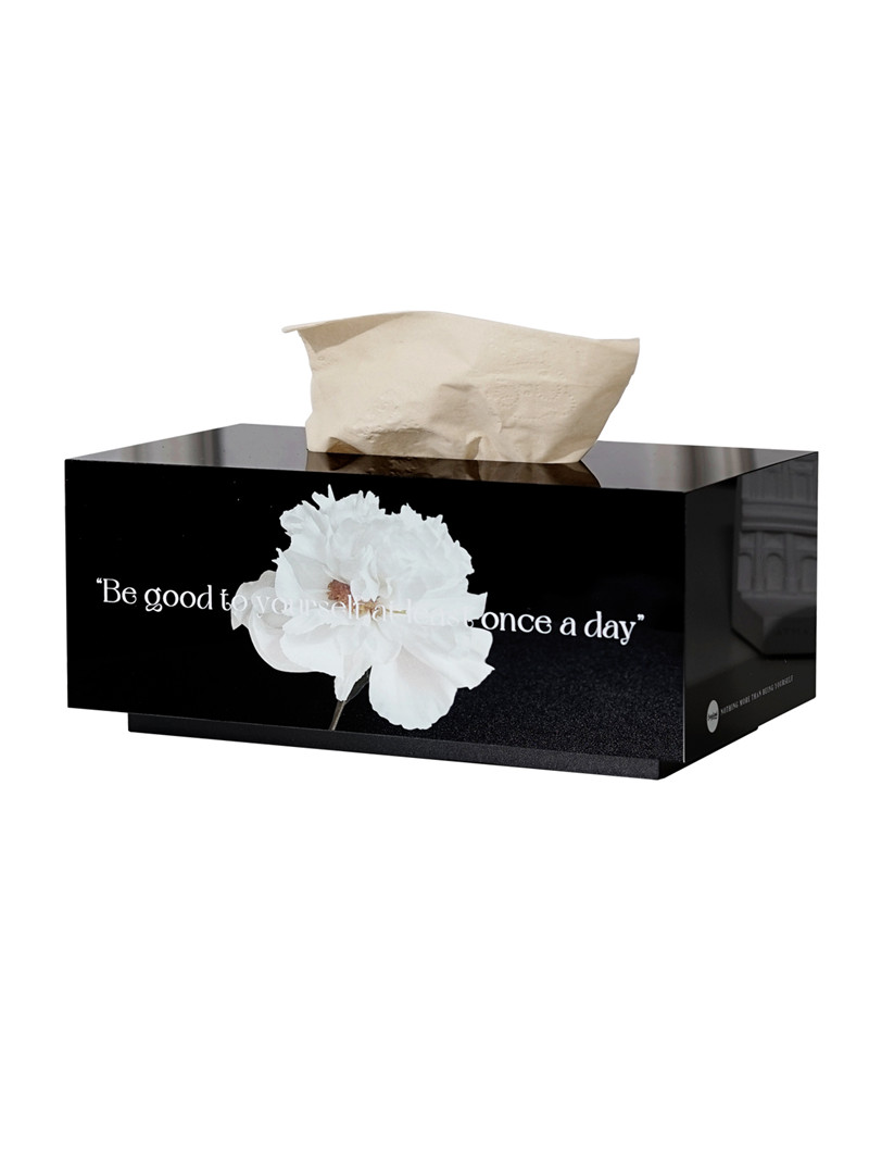 Easygood北欧亚克力纸巾盒白色花朵抽纸盒茶几纸巾套客厅高级摆件 - 图3