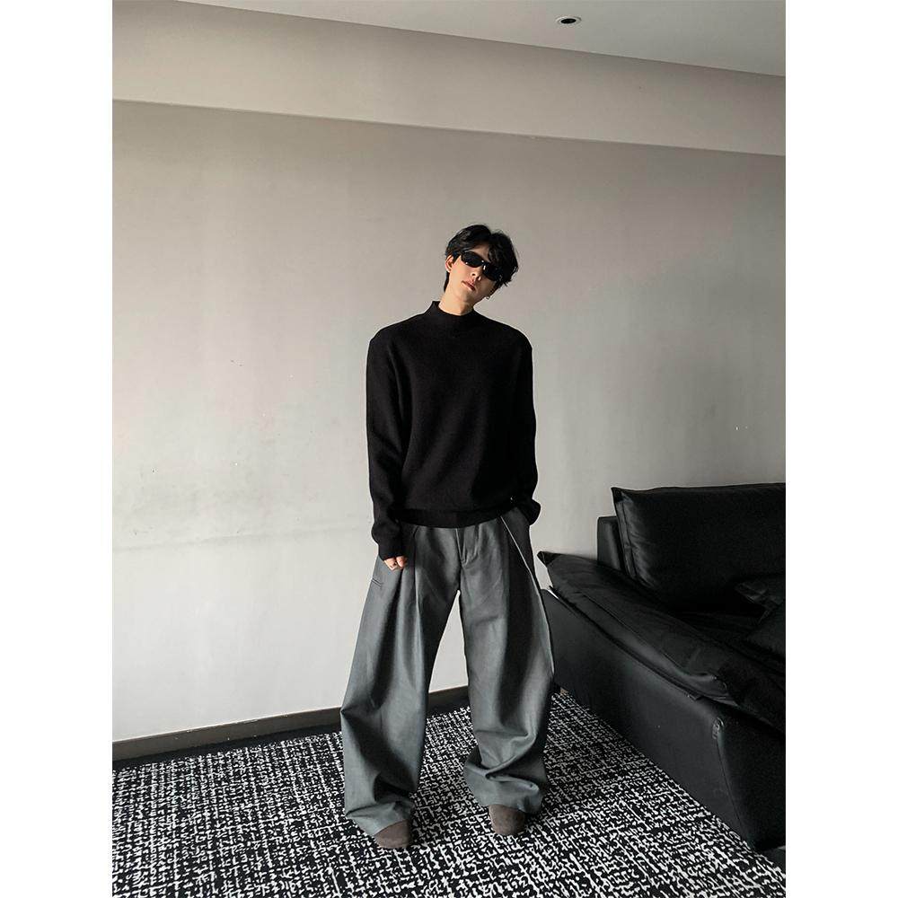 THREENINE 简约高级感针织半高领套头毛衣男秋冬纯色打底衫内搭潮,淘宝优惠券,粉丝福利购,淘宝优惠卷