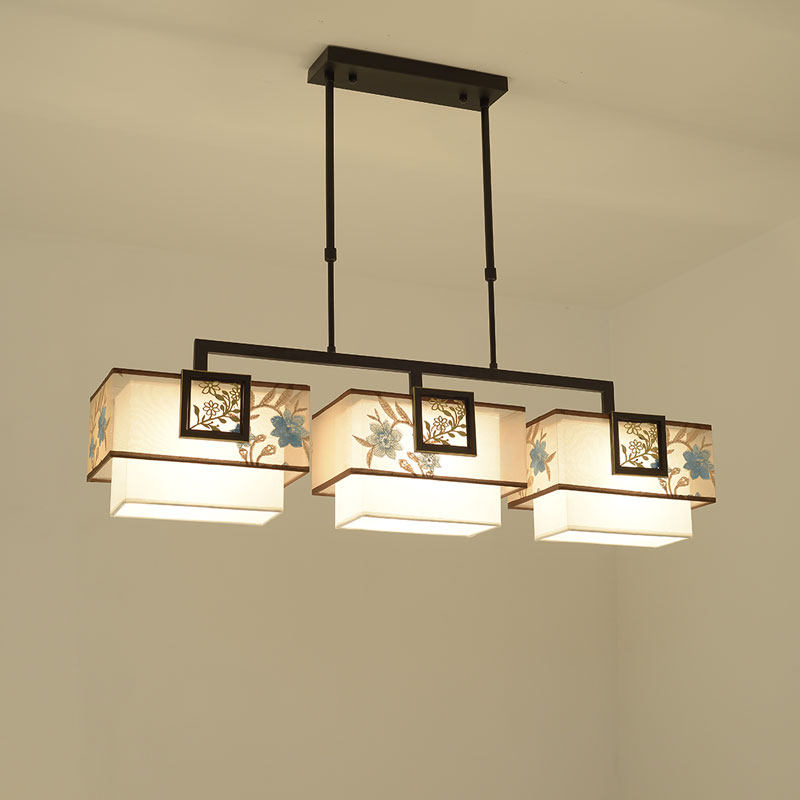 新中式餐厅吊灯长方形三头LED灯具中国风复古吧台茶室前台书房灯,淘宝优惠券,粉丝福利购,淘宝优惠卷