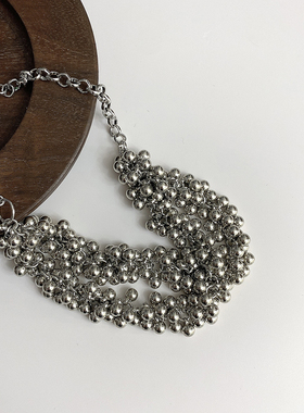 金属球项链月牙双链条项链女