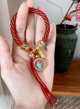 藏式擦擦红绳手链手工编织绿度母本命年民族风手绳