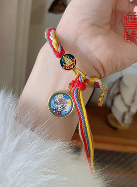 手绘五彩手绳狐仙黄财神女手链唐卡五路财神编绳手串