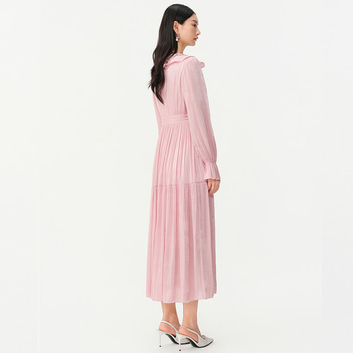 珂莱商场同款2026春夏季新款松紧腰减龄显瘦公主长袖V领连衣裙女 - 图2