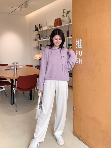紫璐莱爱心创可贴~宽松休闲紫色爱心植绒百搭圆领连帽卫衣女286X - 图0