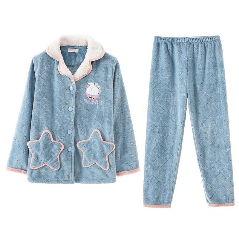 月子服孕妇秋冬季加绒珊瑚绒睡衣 基顺服饰家居服套装