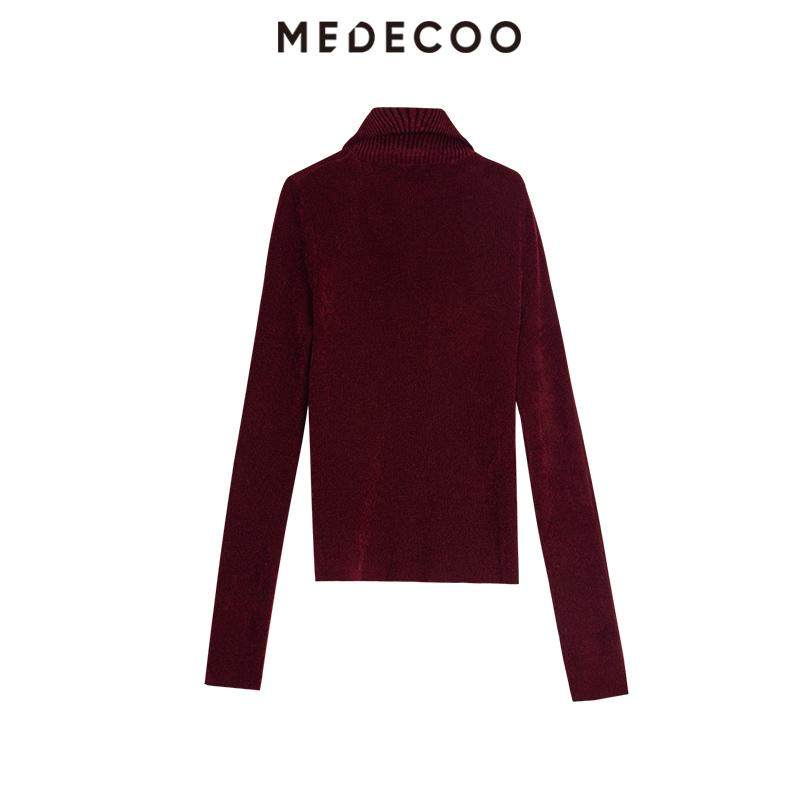 MEDECOO/墨蒂珂2025冬新款女装Polo领修身长袖短款针织衫MID40334,淘宝优惠券,粉丝福利购,淘宝优惠卷