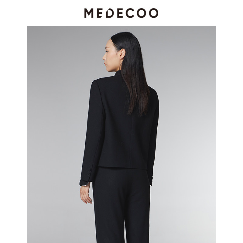 MEDECOO/墨蒂珂2024冬季新款 斜门襟中式盘扣羊毛短外套MID31124,淘宝优惠券,粉丝福利购,淘宝优惠卷