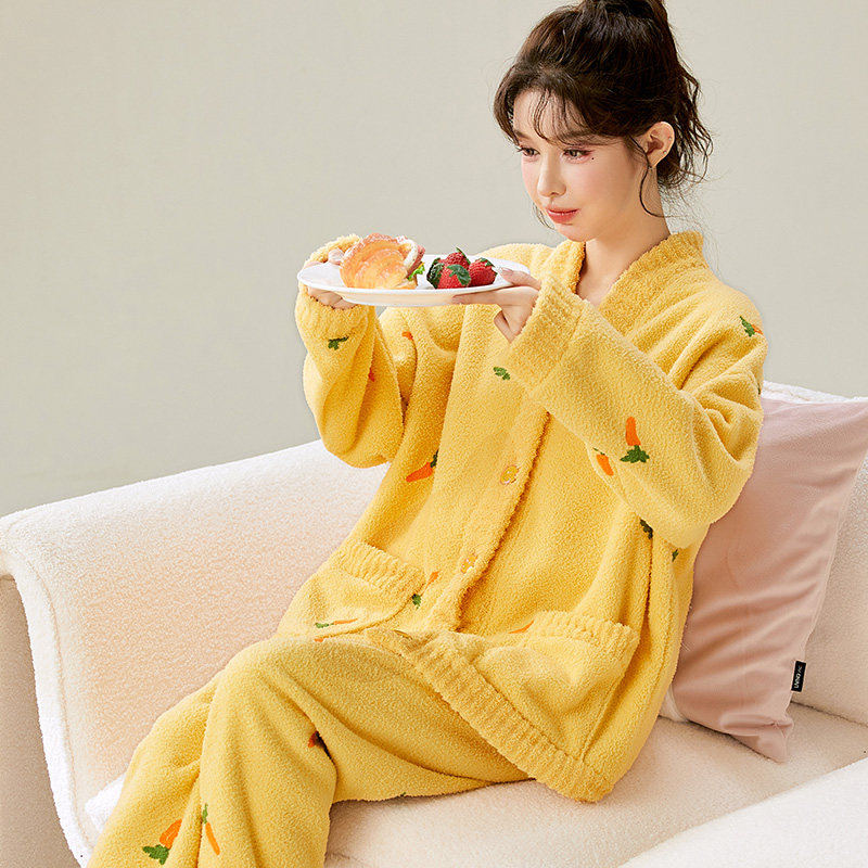 睡衣女秋冬半边绒冬款加厚加绒法兰绒冬天女士套装珊瑚绒家居服,淘宝优惠券,粉丝福利购,淘宝优惠卷