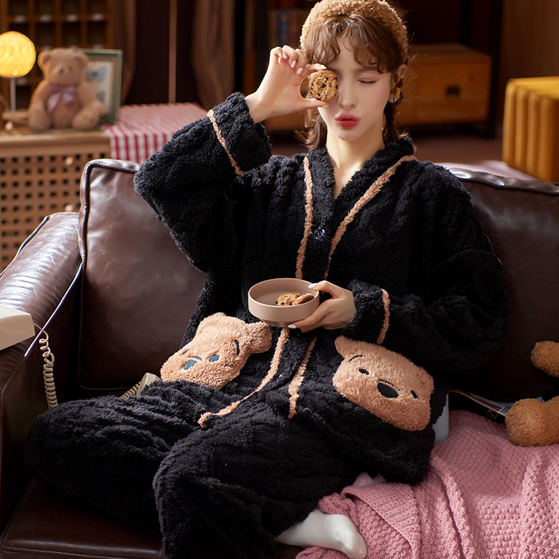 薰魅旗舰店睡衣女冬季珊瑚绒冬款秋冬加厚冬天套装加绒法兰绒可爱女士家居服3