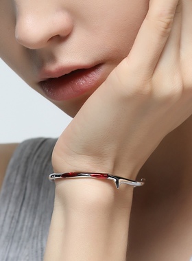 明星同款荆棘原创情侣银饰手镯