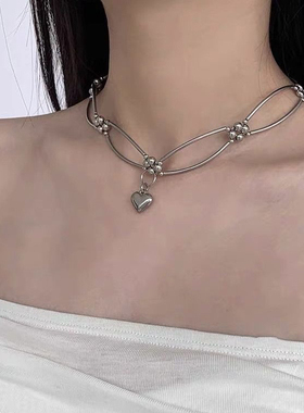 冷淡风百搭金属爱心项链女夏ins气质锁骨链小众设计高级感脖颈链