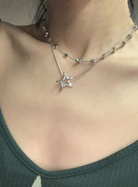 韩系小众简约ins风高级感夏季十字锁骨链辣妹花朵星星吊坠项链女