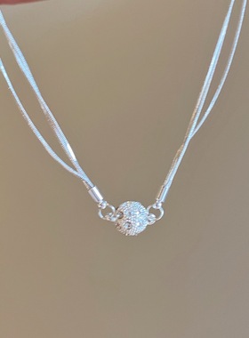 吸引力~多层蛇骨链磁吸项链闪钻轻奢小众设计多层叠戴网红锁骨链