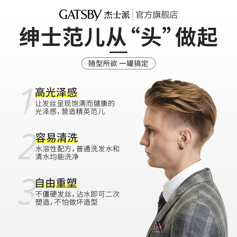 Gatsby杰士派绅士复古发油男士背头清香水基易清洗定型发胶油头膏