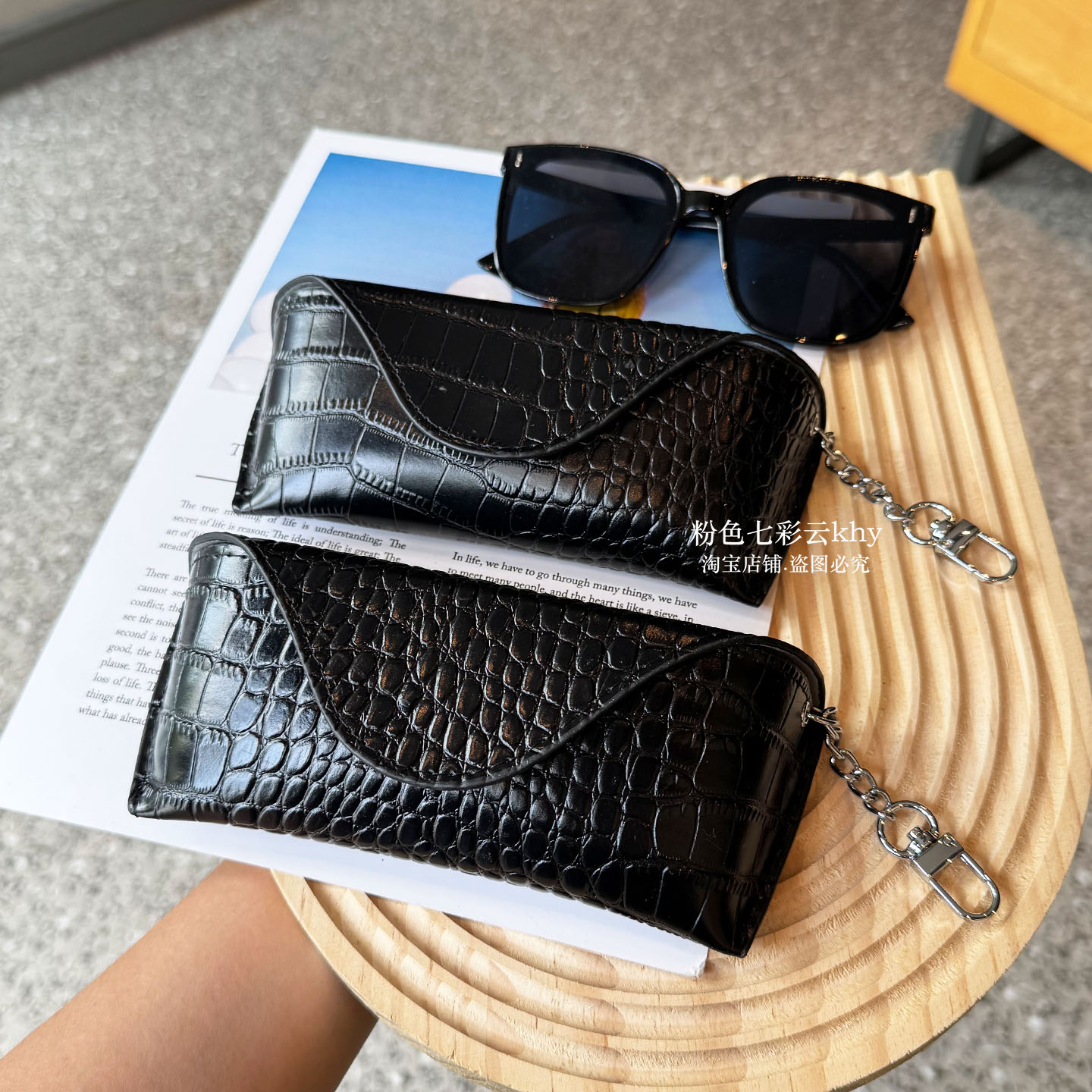 真皮鳄鱼纹抗压眼镜盒太阳墨镜收纳包高级感女通用便携眼镜袋挂包 - 图1