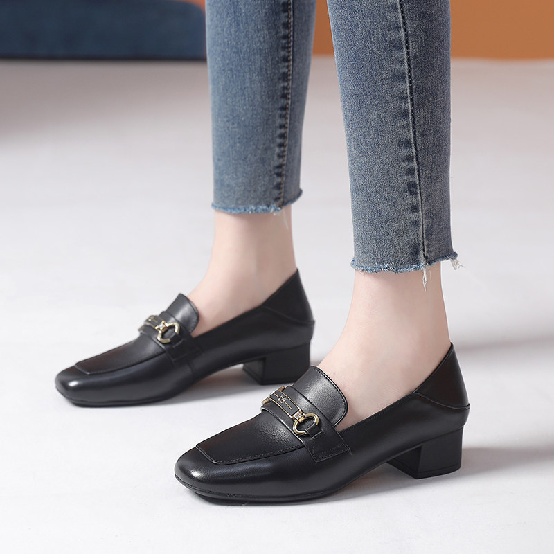 真皮中跟粗跟乐福鞋女春秋款2025新款百搭一脚蹬小皮鞋大码女鞋子,淘宝优惠券,粉丝福利购,淘宝优惠卷