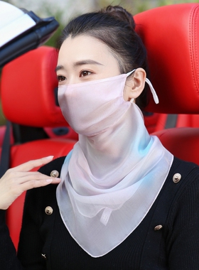 100%桑蚕丝遮阳面纱夏季