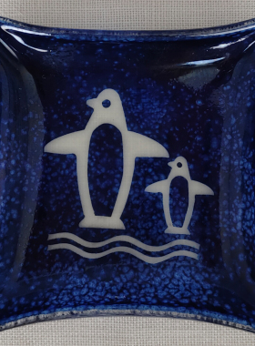 西洋收藏品 意大利手工制作蓝色玻璃饰品碟子 欧式复古装饰摆件