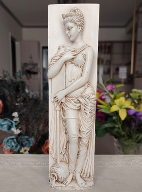 西洋收藏品 美国手工雕刻合成材质古典女神雕像 复古装饰石雕摆件