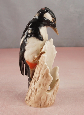 西洋收藏品德国高宝手工制作陶瓷啄木鸟复古居家可爱瓷偶装饰摆件