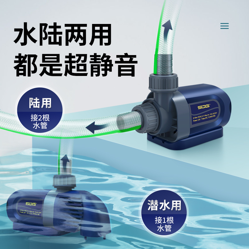 sqg超静音鱼缸水泵鱼池潜水泵底吸抽水泵水陆两用循环泵变频水泵