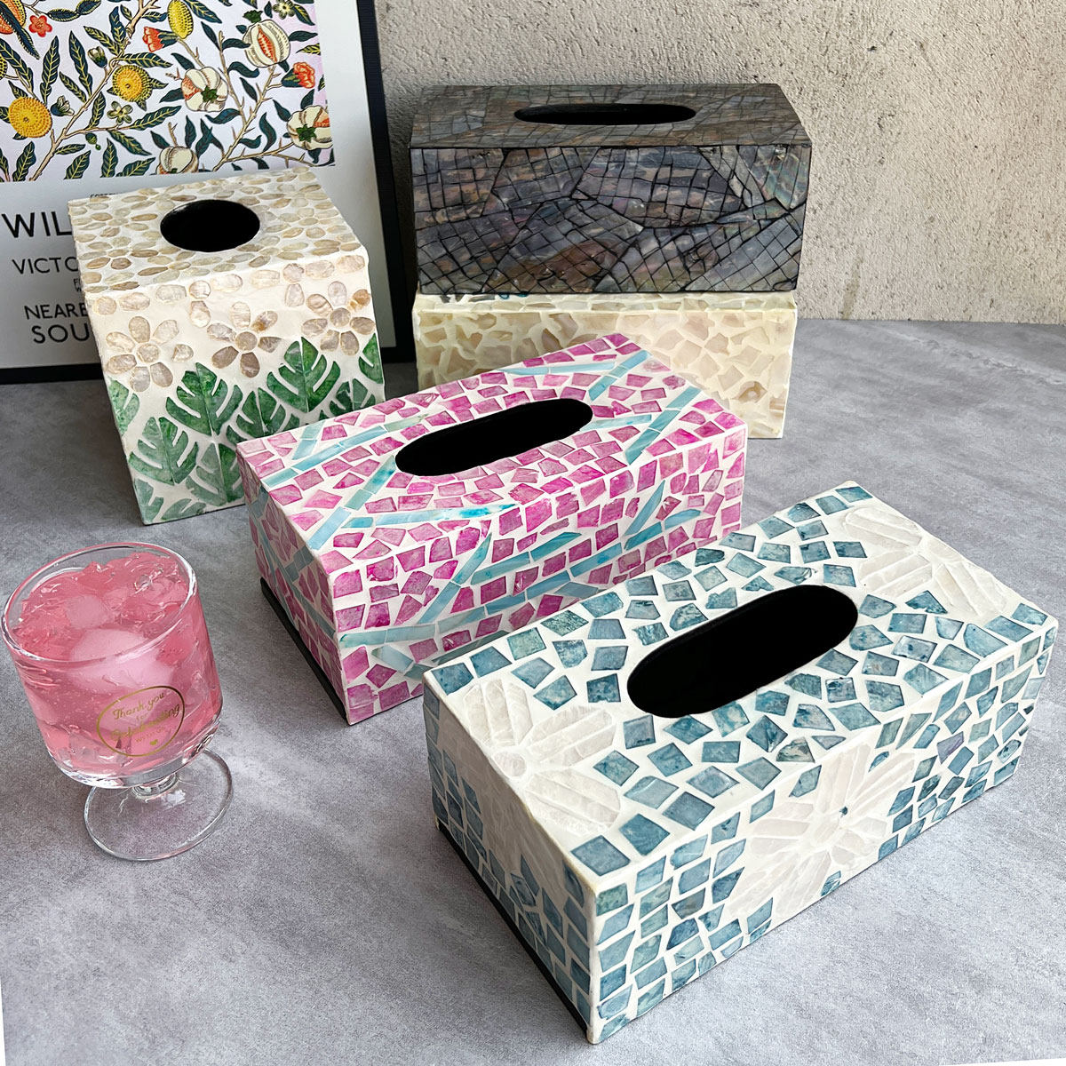 天然彩贝镶嵌纸巾盒轻奢创意桌面客厅纸巾收纳盒民宿酒店装饰摆件,淘宝优惠券,粉丝福利购,淘宝优惠卷