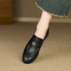 Metal buckle thick medium heel single shoes large size leather shoes 41-43