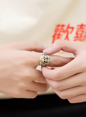 徽章复古开口嘻哈风银戒指