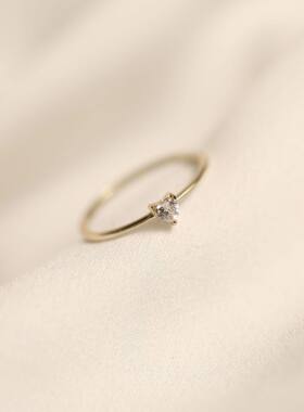 925纯银戒指女镀14k金简