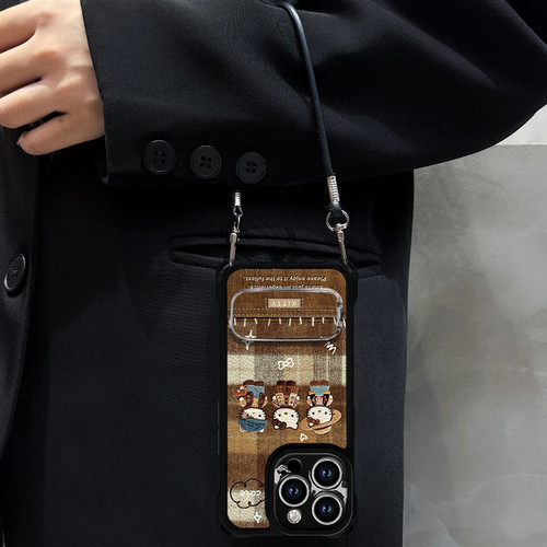 复古猫咪四角防摔羊毛壳适用苹果17promax手机壳iPhone16pro挂绳14/13/12镜子支架11华为p70vivo小米15oppo套 - 图2