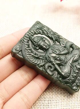 和田玉青玉苏工玉吊坠观音挂件60克左右