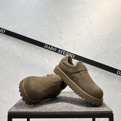 勃肯鞋男款2025新款冬季真皮德比鞋一脚蹬厚底增高鞋轻便休闲棉鞋 - 图0