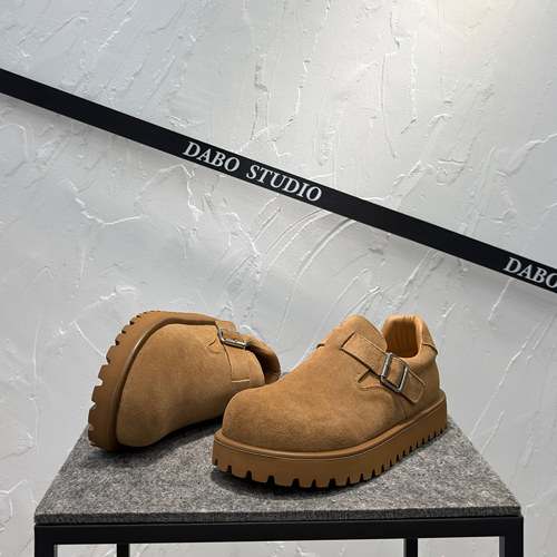 勃肯鞋男款2025新款冬季真皮德比鞋一脚蹬厚底增高鞋轻便休闲棉鞋 - 图1