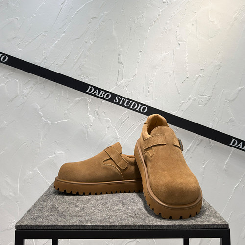 勃肯鞋男款2025新款冬季真皮德比鞋一脚蹬厚底增高鞋轻便休闲棉鞋 - 图2