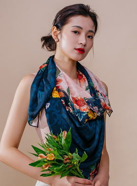 杭州丝绸桑蚕丝丝巾薄款春秋真丝围巾女冬季妈妈披肩大方巾洋气