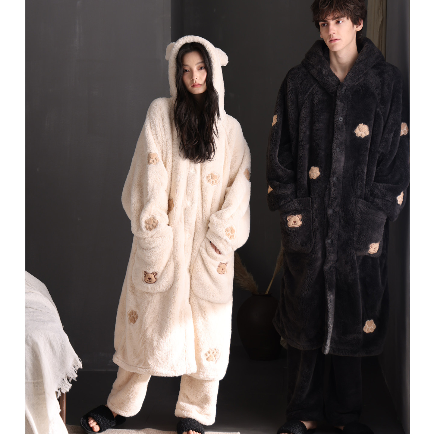 猫人珊瑚绒情侣睡衣女秋冬季加绒加厚睡袍2025新款连帽家居服套装,淘宝优惠券,粉丝福利购,淘宝优惠卷