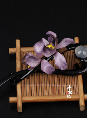非遗绒花深紫兰花抓夹发饰