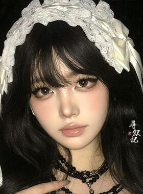 法式Lolita白色蝴蝶结蕾丝发带女高级感可爱女仆拍照头饰头箍cos