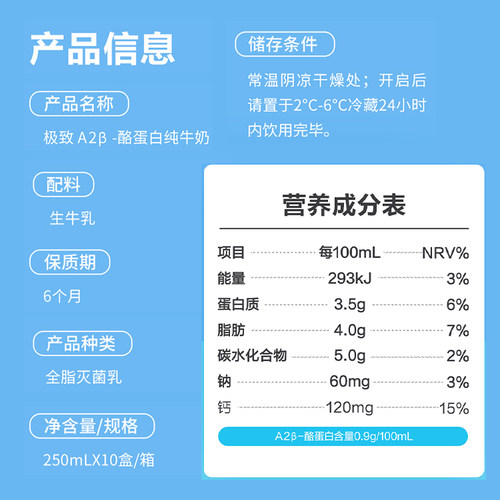 【王凯同款】三元极致A2β-酪蛋白纯牛奶250mlx10盒*2提家庭囤货-图1