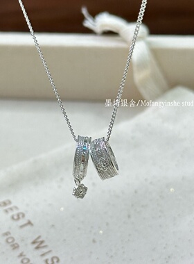 轻奢纯银宝相花路路通双环银项链