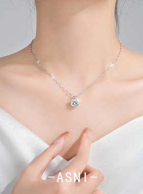 超闪不过敏莫桑石18K金单钻项链纯银不掉色轻奢锁骨链礼物高级感