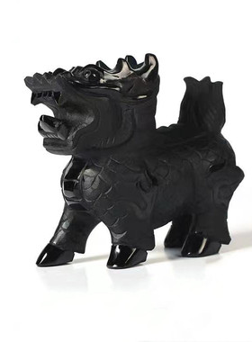 天然黑曜石麒麟摆件招财简约庭院
