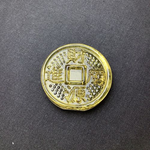 琉璃黄水晶铜钱乾隆通宝钱币摆件开运吉祥物家居工艺聚宝盆装饰品 - 图3