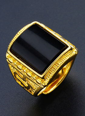 越南沙金戒指男士碧玺玛瑙黄铜仿