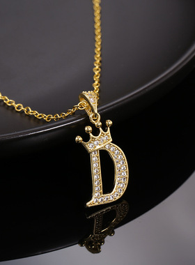 时尚锆石皇冠字母吊坠